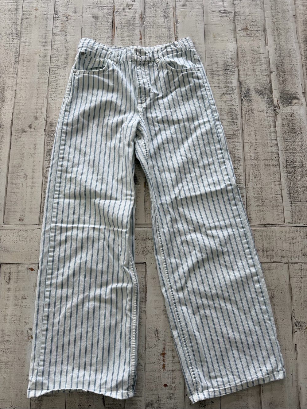 Zara Striped Wide Leg Adjustable Waist Jeans